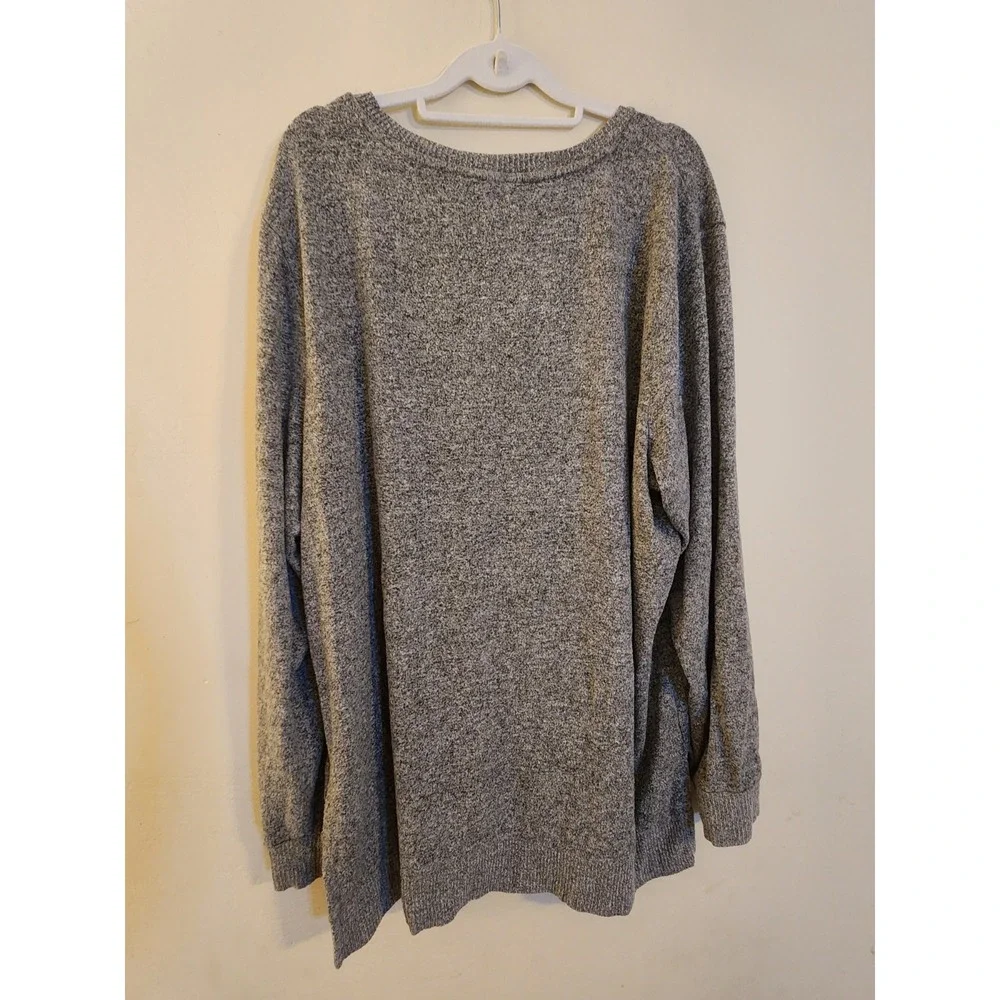 Lucky Brand Womens XXL Grey Marl V-Neck Pullover Sweater Long Sleeve Tunic Relax